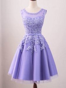 Scoop Sleeveless Lace Up Quinceanera Court Dresses Lavender Tulle