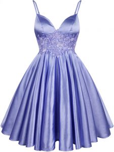 Lace Dama Dress for Quinceanera Light Blue Lace Up Sleeveless Knee Length