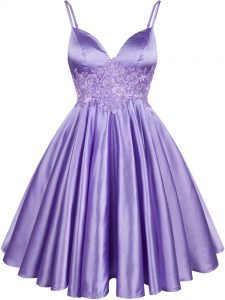 Fine Elastic Woven Satin Sleeveless Knee Length Quinceanera Dama Dress and Lace