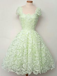 Yellow Green Lace Lace Up Dama Dress Cap Sleeves Knee Length Lace