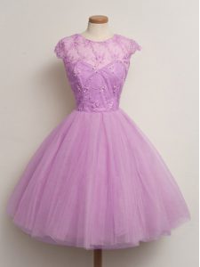 Sexy Cap Sleeves Knee Length Lace Lace Up Vestidos de Damas with Lilac