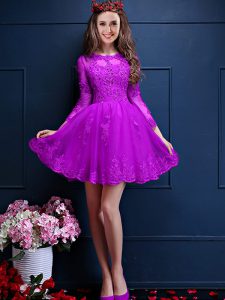 Latest Mini Length Lace Up Damas Dress Eggplant Purple for Prom and Party with Beading and Lace and Appliques