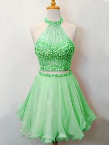 Nice Knee Length Two Pieces Sleeveless Green Damas Dress Lace Up