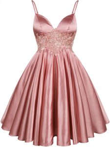 Pink Spaghetti Straps Lace Up Lace Dama Dress for Quinceanera Sleeveless