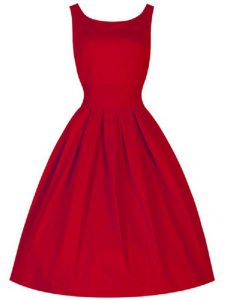 Sophisticated A-line Quinceanera Court Dresses Red Scoop Taffeta Sleeveless Knee Length Lace Up