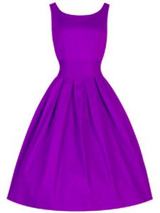 Customized Purple A-line Scoop Sleeveless Taffeta Knee Length Lace Up Ruching Damas Dress