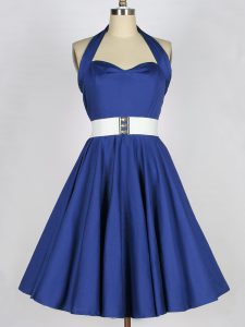 Charming Blue Halter Top Neckline Belt Dama Dress Sleeveless Lace Up