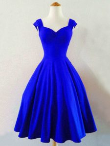 Simple Ruching Dama Dress Royal Blue Lace Up Sleeveless Knee Length