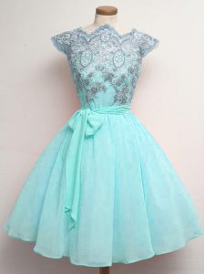 Dramatic Cap Sleeves Lace and Belt Lace Up Quinceanera Court Dresses