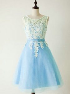 Suitable Light Blue Scoop Lace Up Lace Dama Dress Sleeveless