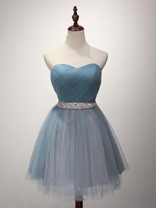 Edgy Light Blue Dama Dress Prom and Party and Sweet 16 with Beading and Ruching Sweetheart Sleeveless Lace Up