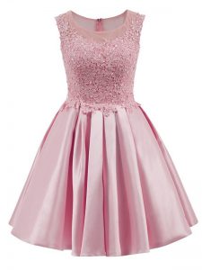 Shining Baby Pink Zipper Quinceanera Dama Dress Lace Sleeveless Mini Length