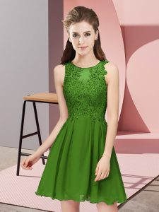 High Class Green Chiffon Zipper Court Dresses for Sweet 16 Sleeveless Mini Length Appliques