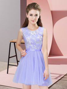 Dynamic Sleeveless Tulle Mini Length Side Zipper Dama Dress for Quinceanera in Lavender with Lace