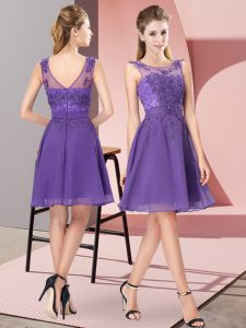 Pretty Lavender Scoop Zipper Appliques Court Dresses for Sweet 16 Sleeveless