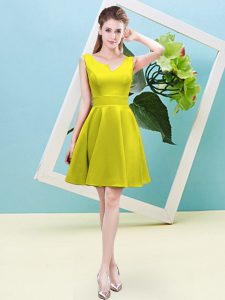 Yellow Sleeveless Ruching Mini Length Quinceanera Court Dresses