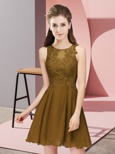 Chiffon Scoop Sleeveless Zipper Appliques Court Dresses for Sweet 16 in Brown