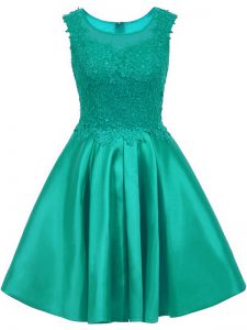 Delicate Turquoise Scoop Neckline Lace Quinceanera Dama Dress Sleeveless Zipper