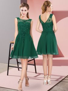 Dark Green Empire Appliques Court Dresses for Sweet 16 Zipper Chiffon Sleeveless Knee Length