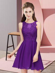 Luxury Sleeveless Mini Length Appliques Zipper Quinceanera Court of Honor Dress with Purple