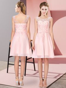 Designer Baby Pink Empire Chiffon Scoop Sleeveless Appliques Knee Length Zipper Vestidos de Damas
