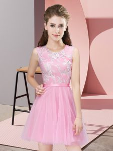 Graceful Pink Scoop Neckline Lace Court Dresses for Sweet 16 Sleeveless Side Zipper