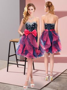 Gorgeous Sleeveless Lace Up Mini Length Beading and Ruffles and Bowknot Quinceanera Court Dresses