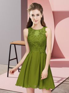Discount Olive Green Empire Chiffon Scoop Sleeveless Appliques Mini Length Zipper Court Dresses for Sweet 16