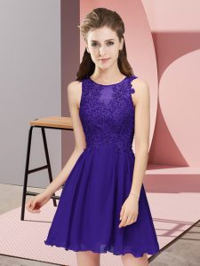 Scoop Sleeveless Quinceanera Dama Dress Mini Length Appliques Purple Chiffon