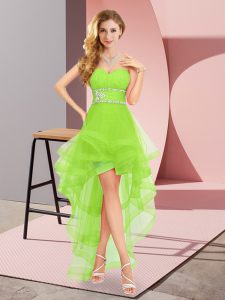 Glittering Sleeveless High Low Beading Lace Up Dama Dress for Quinceanera