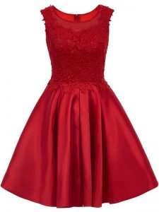 Enchanting Wine Red A-line Lace Quinceanera Dama Dress Zipper Satin Sleeveless Mini Length