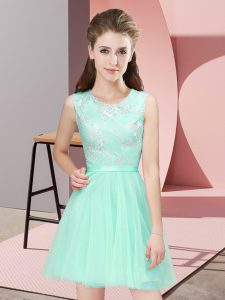 Mini Length Side Zipper Quinceanera Court of Honor Dress Apple Green for Prom and Party and Wedding Party with Lace