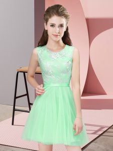 Hot Selling Sleeveless Mini Length Lace Side Zipper Quinceanera Dama Dress with Apple Green