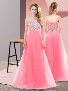 Superior Floor Length Empire Sleeveless Watermelon Red Quinceanera Dama Dress Lace Up