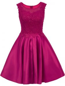 Mini Length Fuchsia Court Dresses for Sweet 16 Satin Sleeveless Lace