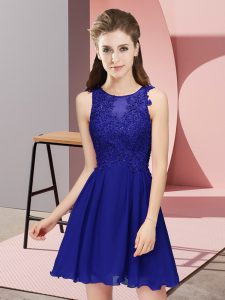 Cute Royal Blue Chiffon Zipper Scoop Sleeveless Mini Length Dama Dress Appliques