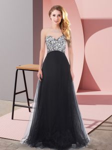 Exceptional Black Sleeveless Beading Floor Length Dama Dress