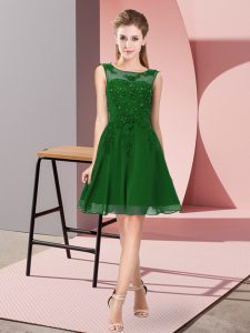 Modest Dark Green Zipper Quinceanera Court of Honor Dress Appliques Sleeveless Knee Length