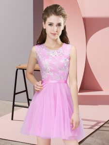 Rose Pink Sleeveless Tulle Side Zipper Dama Dress for Prom and Party and Wedding Party