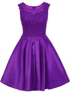 Purple Satin Zipper Damas Dress Sleeveless Mini Length Lace