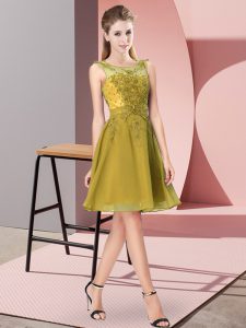 Ideal Knee Length Olive Green Dama Dress Chiffon Sleeveless Appliques