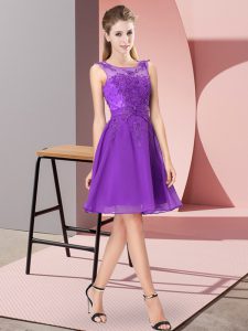 Luxury Scoop Sleeveless Zipper Vestidos de Damas Purple Chiffon