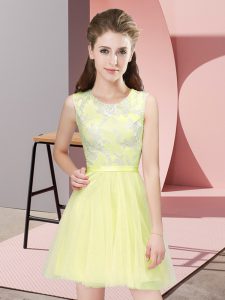 Ideal A-line Damas Dress Yellow Scoop Tulle Sleeveless Mini Length Side Zipper
