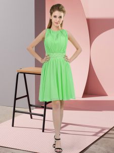 Apple Green Empire Scoop Sleeveless Chiffon Knee Length Zipper Sequins Dama Dress