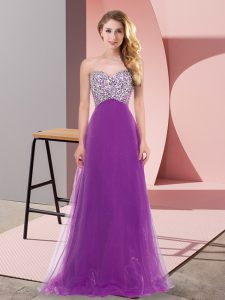 Dazzling Floor Length Empire Sleeveless Eggplant Purple Dama Dress for Quinceanera Lace Up