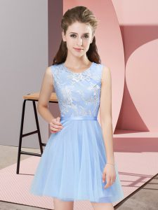 Lovely Light Blue Court Dresses for Sweet 16 Prom and Party and Wedding Party with Lace Scoop Sleeveless Side Zipper