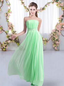 Sweep Train Empire Dama Dress for Quinceanera Apple Green Strapless Chiffon Sleeveless Lace Up