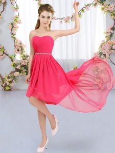 Delicate Hot Pink Strapless Neckline Beading Quinceanera Court Dresses Sleeveless Lace Up