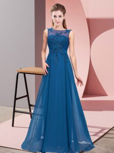 Admirable Floor Length Blue Damas Dress Scoop Sleeveless Zipper