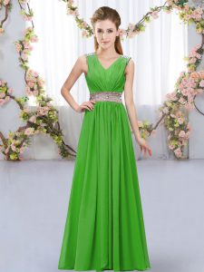Floor Length Green Vestidos de Damas V-neck Sleeveless Lace Up